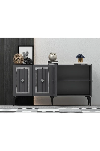 cantek dizayn Nora Tv Sehpası (ALT MODÜL) Ve Konsol 2'li Salon Takımı Antrasit-gümüş - Resim 4