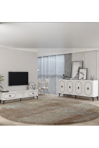 cantek dizayn WENYCT KONSOL (KB150), TV SEHPASI 2 Lİ SALON TAKIMI BEYAZ-BEYAZ ürün görseli