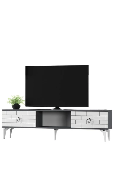 cantek dizayn Varrna Tv Sehpası Alt Modül Beyaz-antrasit - Resim 4