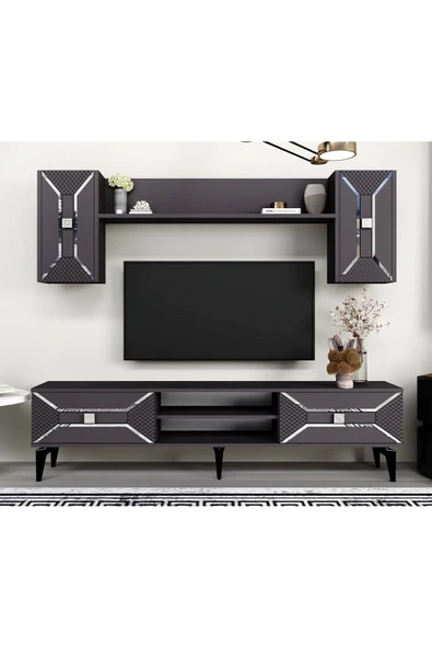 cantek dizayn YUMMEDİ TV ÜNİTESİ TAKIMI ANTRASİT-GÜMÜŞ