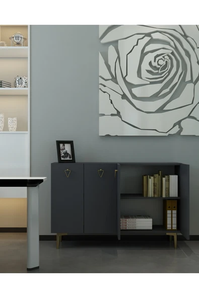 cantek dizayn LEYLACT (KM120) OFİS EVRAK DOLABI ANTRASİT-ANTRASİT-ALTIN
