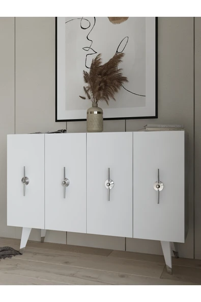 cantek dizayn Quartct (KM120) Konsol , Çok Amaçlı Dolap Beyaz-gümüş (RAMADA KULP) - 2