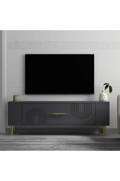 cantek dizayn RETROL2CT TV SEHPASI ANTRASİT-ALTIN ürün görseli