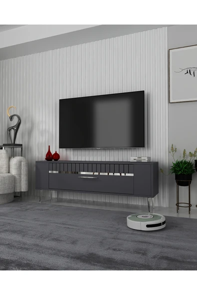 cantek dizayn RETROLP1CT TV SEHPASI ANTRASİT-GÜMÜŞ - Resim 2