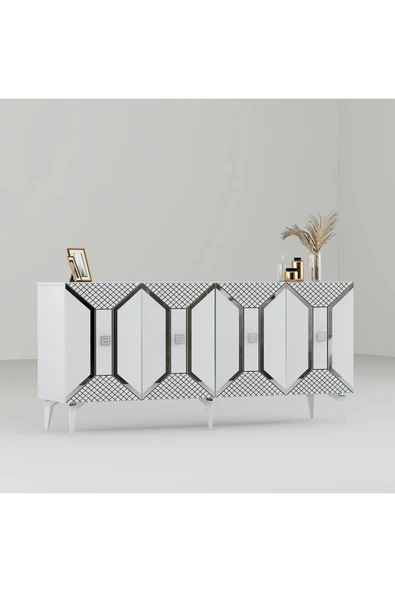 cantek dizayn YUMMEDİ PLEKSİ DESENLİ LAZER ÇİZGİLİ KONSOL BEYAZ-GÜMÜŞ - Resim 3