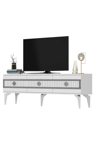 cantek dizayn NOVA TV SEHPASI (alt modül) ve KONSOL 2'Lİ SALON TAKIMI BEYAZ-GÜMÜŞ - 7
