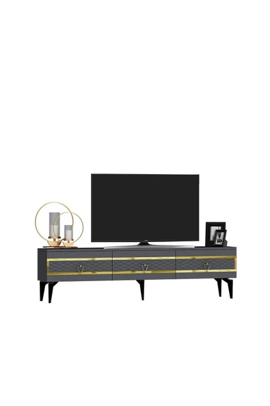 cantek dizayn İppek 180 Cm Tv Sehpası (ALT MODÜL) Antrasit-altın - Resim 5