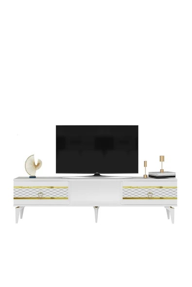 cantek dizayn PELLİN TV SEHPASI BEYAZ-ALTIN - Resim 4