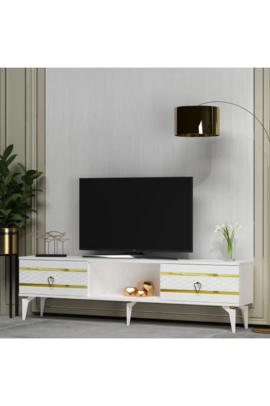 cantek dizayn PELLİN TV SEHPASI BEYAZ-ALTIN - Resim 2
