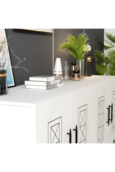 cantek dizayn SHUMENN KONSOL LAZER DESENLİ ,  4 KAPAKLI - BEYAZ - 4