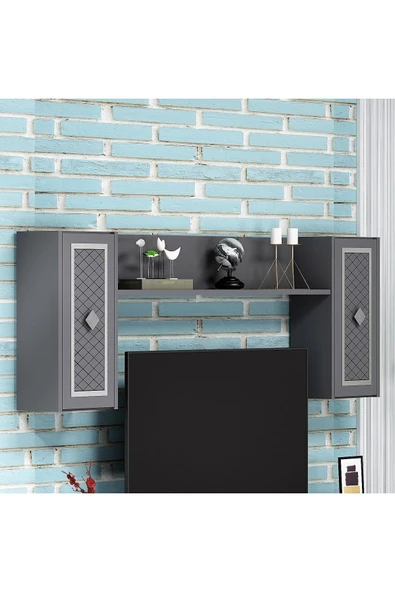cantek dizayn Heerry Tv Ünitesi Takım Antrasit-gümüş - 5