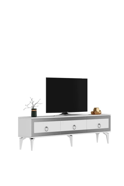 cantek dizayn Ponny 180 Cm Tv Sehpası Beyaz Gümüş - Resim 5