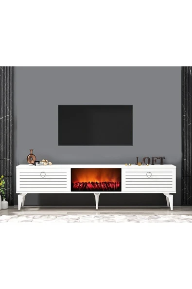 cantek dizayn ARRONA TV SEHPASI (ALT MODÜL) ŞÖMİNELİ BEYAZ-BEYAZ ürün görseli