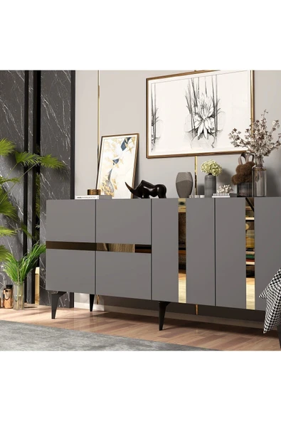 cantek dizayn Vaniact Konsol 4 Kapaklı Antrasit-altın - 3