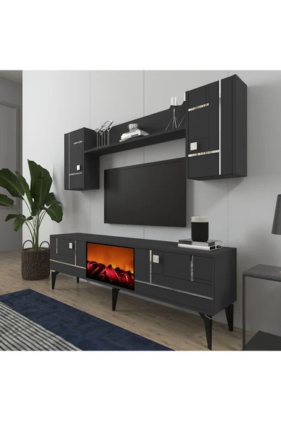 cantek dizayn MADDERA ŞÖMİNELİ TV ÜNİTESİ TAKIMI ANTRASİT-GÜMÜŞ - 2