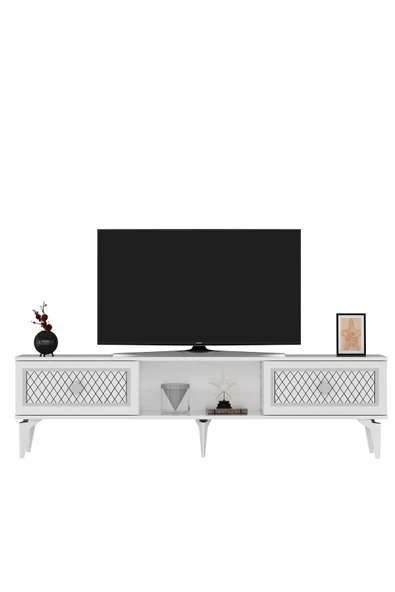 cantek dizayn Heerry Tv Sehpası Alt Modül Beyaz-gümüş - Resim 4