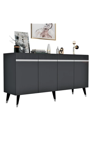 cantek dizayn Defne 180 Cm Tv Sehpası Ve Konsol 2'li Salon Takımı Antrasit-gümüş - Resim 6