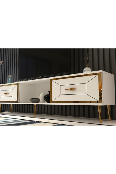 cantek dizayn ARNOCT TV SEHPASI BEYAZ-ALTIN - Resim 3