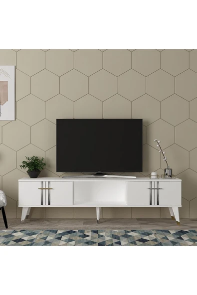 cantek dizayn ASEL TV SEHPASI (ALT MODÜL) BEYAZ-GÜMÜŞ - Resim 2