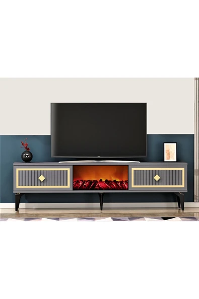 cantek dizayn NİL ŞÖMİNELİ TV SEHPASI ANTRASİT-ALTIN ürün görseli