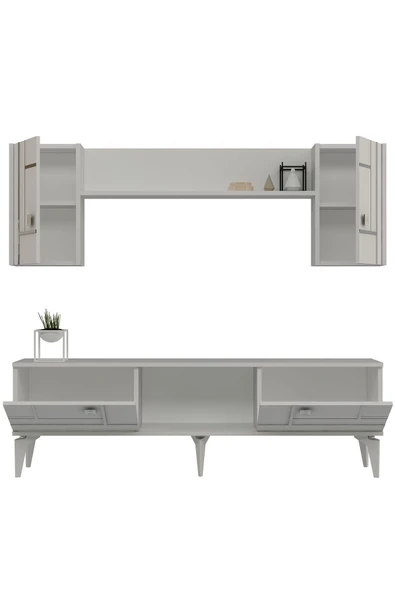 cantek dizayn MADDERA 150 CM  TV ÜNİTESİ TAKIMI BEYAZ-GÜMÜŞ - 6