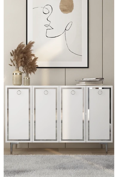 cantek dizayn WOLLYCT (KM120) KONSOL,ÇOK AMAÇLI DOLAP BEYAZ-GÜMÜŞ