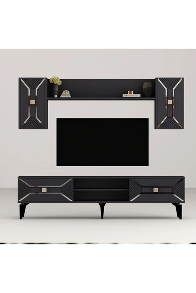 cantek dizayn YUMMEDİ TV ÜNİTESİ TAKIMI ANTRASİT-GÜMÜŞ - 4