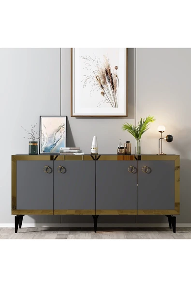 cantek dizayn PONNY LAZER PLEKSİ DESENLİ KONSOL ANTRASİT-ALTIN - 2