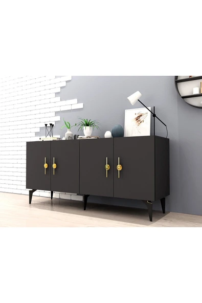 cantek dizayn ZENNİT 4 KAPAKLI RAFLI KONSOL ANTRASİT - Resim 2