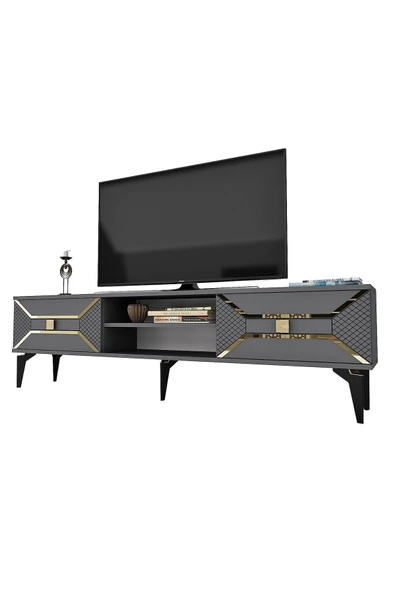 cantek dizayn Yummedi Tv Sehpası Antrasit-altın - Resim 6
