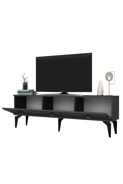 cantek dizayn NOVA TV SEHPASI (alt modül) ve KONSOL 2'Lİ SALON TAKIMI ANTRASİT-ALTIN - Resim 6