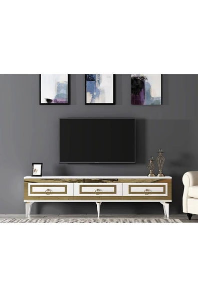 cantek dizayn Karrya 180 Cm Tv Sehpası Beyaz Altın ürün görseli