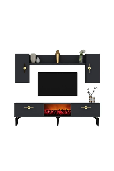 cantek dizayn ZENNİT ŞÖMİNELİ TV ÜNİTESİ TAKIMI ANTRASİT-ANTRASİT - 3