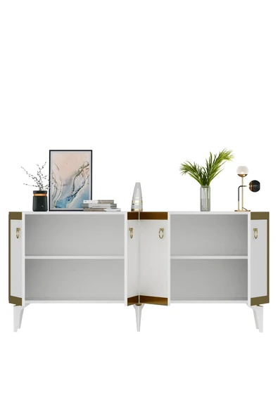 cantek dizayn PONNY LAZER PLEKSİ DESENLİ KONSOL BEYAZ-ALTIN - Resim 7