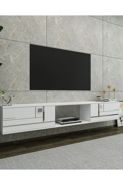 cantek dizayn AREDAMCT DUVARA MONTAJ TV SEHPASI BEYAZ-GÜMÜŞ - Resim 2