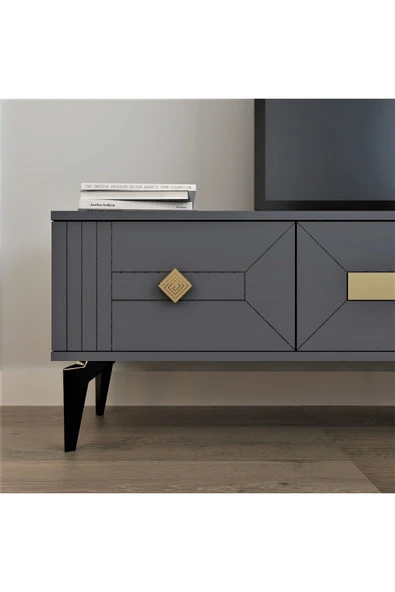 cantek dizayn Cenneyra 180 Cm 3 Kapaklı Tv Sehpası (ALT MODÜL) Antrasit-gümüş - 4