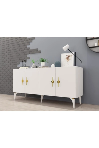 cantek dizayn ZENNİT 4 KAPAKLI RAFLI KONSOL BEYAZ - Resim 2