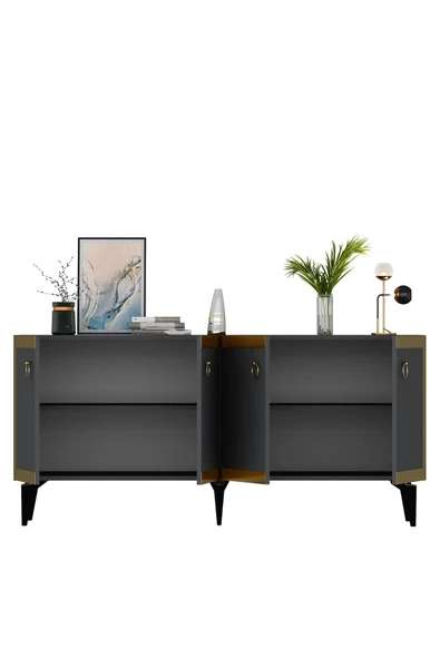 cantek dizayn PONNY LAZER PLEKSİ DESENLİ KONSOL ANTRASİT-ALTIN - 7