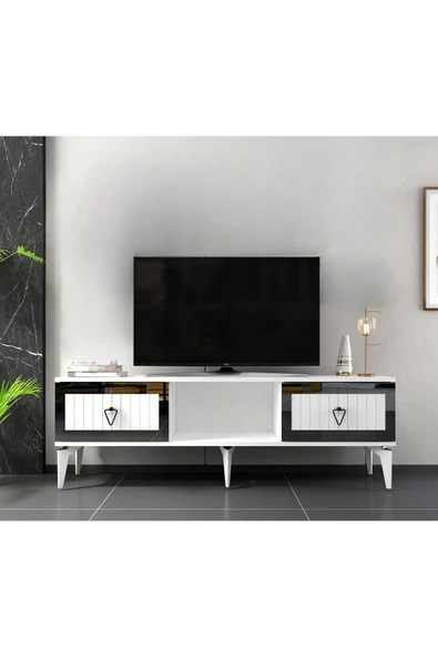 cantek dizayn LİİNDA TV SEHPASI (ALT MODÜL) BEYAZ-GÜMÜŞ - Resim 2