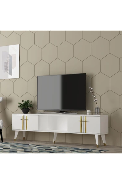 cantek dizayn ASEL TV SEHPASI (ALT MODÜL) BEYAZ-ALTIN ürün görseli
