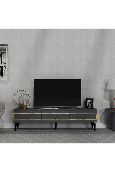cantek dizayn İppek 180 Cm Tv Sehpası (ALT MODÜL) Antrasit-altın ürün görseli