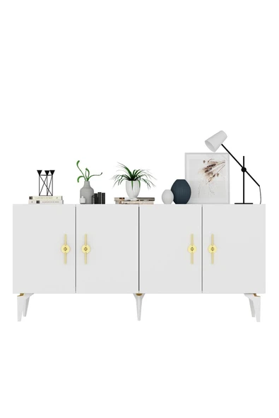 cantek dizayn ZENNİT 4 KAPAKLI RAFLI KONSOL BEYAZ - Resim 5