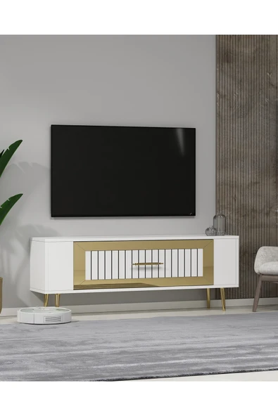 cantek dizayn RETROLP3CT TV SEHPASI BEYAZ-ALTIN - Resim 2