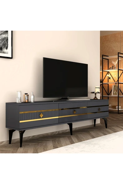 cantek dizayn LENORA TV SEHPASI (ALT MODÜL) ANTRASİT-ALTIN - Resim 2