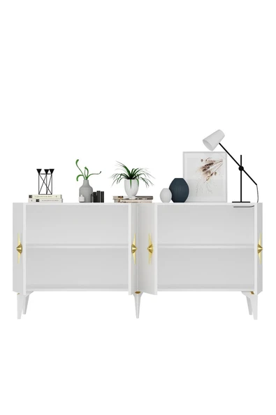 cantek dizayn ZENNİT 4 KAPAKLI RAFLI KONSOL BEYAZ - Resim 7