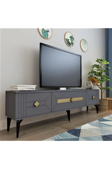 cantek dizayn Cenneyra 180 Cm 3 Kapaklı Tv Sehpası (ALT MODÜL) Antrasit-gümüş - 2