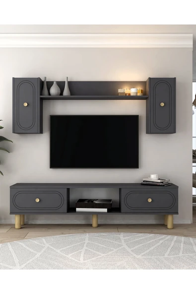 cantek dizayn POLENCT BOHEM TV ÜNİTESİ TAKIMI ANTRASİT-ANTRASİT ürün görseli