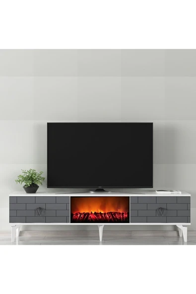 cantek dizayn VARRNA TV SEHPASI ŞÖMİNELİ (ALT MODÜL ) BEYAZ-ANTRASİT ürün görseli