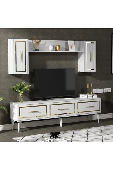 cantek dizayn VANESSA TV ÜNİTESİ TAKIMI BEYAZ-ALTIN