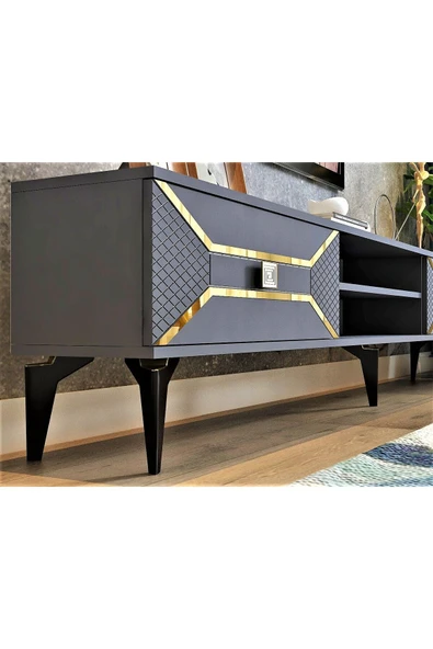 cantek dizayn Yummedi Tv Sehpası Antrasit-altın - Resim 3